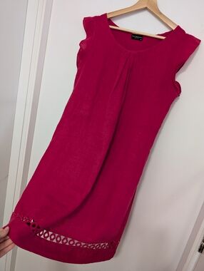 Terzo Millennio Medium Linen Italy Dress Dark Bright Pink Oversized Boxy Midi